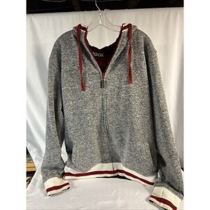 Pook Reversible Hoodie Jacket Sz 2XL Zip Up Faux Fur Thumb Holes Gray Red
